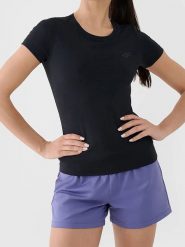 4F Koszulka sportowa w kolorze antracytowym rozmiar: L. Czarne bluzki sportowe damskie 4f, l, z materiału, bez kołnierzyka, bez ramiączek. Za 37.99 zł.