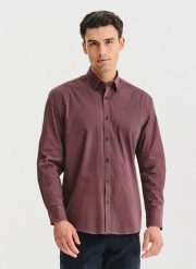 PAKO LORENTE - Bordowa koszula w geometryczny wzór. Czerwone koszule męskie Pako Lorente, na jesień, xl, bez wzorów, z bawełny, bez kołnierzyka, bez ramiączek. Za 299.99 zł.