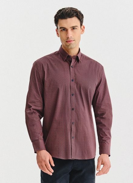 PAKO LORENTE - Bordowa koszula w geometryczny wzór. Czerwone koszule męskie Pako Lorente, na jesień, xl, bez wzorów, z bawełny, bez kołnierzyka, bez ramiączek. Za 299.99 zł.