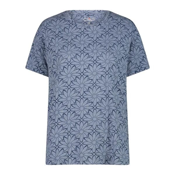 Koszulka z nadrukiem kwiatowym damska CMP. Niebieskie t-shirty damskie CMP, uniwersalny, bez wzorów, z bawełny, bez kołnierzyka. Za 150.00 zł.