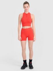 4F Legginsy krótkie bezszwowe treningowe damskie - czerwone XS/S. Czerwone legginsy sportowe damskie 4f, s, bez wzorów, z dzianiny, z podwyższonym stanem, na fitness i siłownię. W wyprzedaży za 39.99 zł.