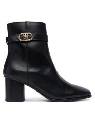 Tommy Hilfiger Botki Th Strap Leather Block Heel Boot FW0FW09488 Czarny. Czarne botki damskie Tommy Hilfiger, ze skóry, bez obcasa, na słupku, bez zapięcia. Za 749.99 zł.