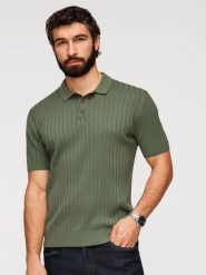 Koszulka męska polo z wiskozą SLIM FIT w pionowy prążek – oliwkowa V4 - Rozmiar: XXL. Zielone koszulki polo męskie Ombre Clothing, m, bez wzorów, z dzianiny, bez ramiączek. Za 209.99 zł.