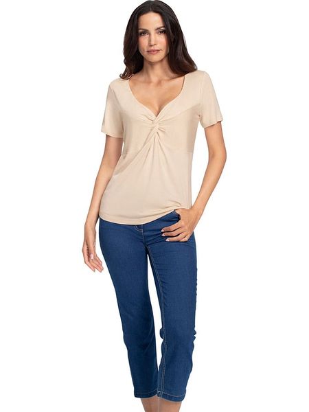 Heine Koszulka w kolorze beżowym rozmiar: 48. Brązowe bluzki damskie Heine, bez wzorów, bez kołnierzyka. Za 56.66 zł.