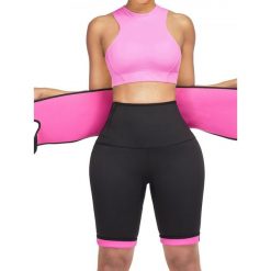 Spodnie fitness neoprenowe wyszczuplające damskie z paskiem. Czarne bielizna termoaktywna damska SLIMBODY, xl, bez wzorów, z materiału. Za 99.00 zł.