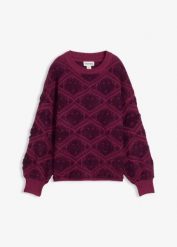 Sweter o kroju pudełkowym. Fioletowe swetry klasyczne damskie bonprix, z żakardem, bez kołnierzyka. Za 119.99 zł.