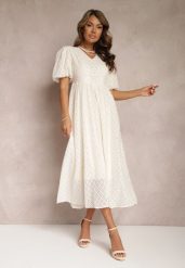 Beżowa Rozkloszowana Sukienka Haftowana Maxi z Krótkim Rękawem Garneta. Brązowe sukienki damskie Renee, na imprezę, l, bez wzorów, z materiału, bez kołnierzyka, bez ramiączek, maxi, rozkloszowane. W wyprzedaży za 174.99 zł.