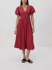 Sukienka midi z modalem - czerwony. Czerwone sukienki damskie Reserved, l, bez wzorów, z tkaniny, bez kołnierzyka, bez ramiączek, midi, rozkloszowane. Za 159.99 zł.