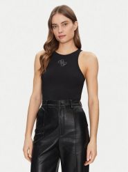 Guess Top W5GP57 KCV52 Czarny Regular Fit. Czarne topy damskie Guess, xxl, z aplikacjami, z syntetyku, bez kołnierzyka. Za 109.99 zł.