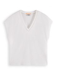 Scotch & Soda Koszulka w kolorze białym rozmiar: S. Białe bluzki damskie Scotch & Soda, s, bez wzorów, bez kołnierzyka, bez ramiączek. Za 101.23 zł.