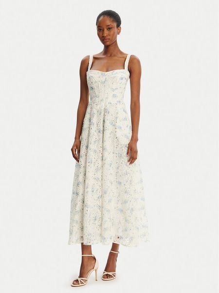 Bardot Sukienka letnia Adaline Broderie 58655DB3 Biały Regular Fit. Białe sukienki damskie BARDOT, na lato, bez wzorów, z syntetyku, bez kołnierzyka, bez ramiączek. Za 719.99 zł.