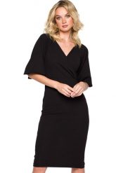 Elegancka sukienka ołówkowa z dekoltem V i bufiastymi rękawami czarna. Czarne sukienki damskie Makover, na randkę, xxl, bez wzorów, eleganckie, bez kołnierzyka, bez ramiączek, ołówkowe. Za 369.00 zł.