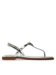 Guess Sandały Rainey FLGRAY LEL21 Srebrny. Szare sandały damskie Guess, z aplikacjami, ze skóry, bez obcasa, na płaskiej podeszwie. Za 499.99 zł.