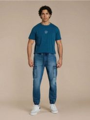 Jeansy jogger z efektem sprania - granatowy. Niebieskie jeansy męskie Sinsay. Za 69.99 zł.