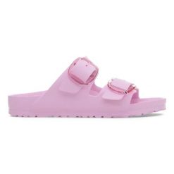 Klapki damskie BIRKENSTOCK Arizona Big Buckle EVA Fondant Pink. Czerwone klapki damskie Birkenstock, bez wzorów, z tworzywa sztucznego, bez obcasa. Za 239.99 zł.