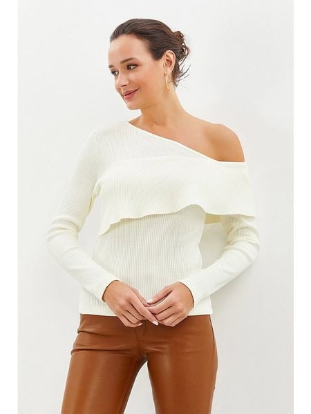 Milan Kiss Bluzka w kolorze białym rozmiar: XL. Brązowe bluzki damskie Milan Kiss, xl, bez wzorów, bez kołnierzyka, bez ramiączek. Za 104.99 zł.