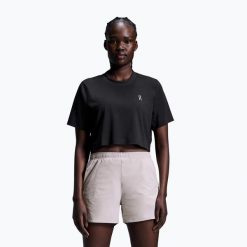 Koszulka treningowa damska On Train-T Crop black. Czarne bluzki sportowe damskie On, bez kołnierzyka, bez ramiączek. Za 329.99 zł.