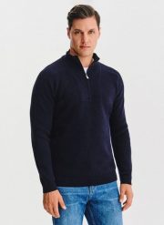 PAKO LORENTE - Granatowy sweter z rozpinaną stójką. Niebieskie swetry męskie Pako Lorente, na jesień, m, bez wzorów, z poliamidu, bez kołnierzyka. Za 399.99 zł.