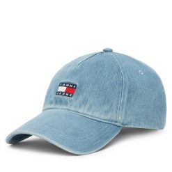 Czapka z daszkiem Tommy Jeans. Niebieskie czapki z daszkiem damskie Tommy Jeans, bez wzorów, z jeansu. Za 129.99 zł.
