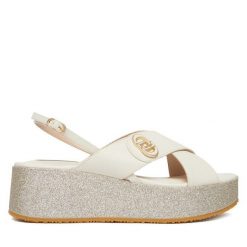 Sandały Liu Jo. Białe sandały damskie Liu Jo, bez wzorów, bez obcasa, na koturnie. Za 639.99 zł.