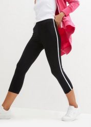 Legginsy sportowe, dł. 3/4. Czarne legginsy damskie bonprix, bez wzorów, z bawełny. Za 64.99 zł.
