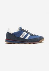 Niebiesko-Granatowe Buty Sportowe w Stylu Kultowych Tenisówek ze Skórzaną Wkładką Falritia. Niebieskie buty sportowe na co dzień męskie Born2be, z jeansu, bez zapięcia, tenisowe. Za 169.99 zł.