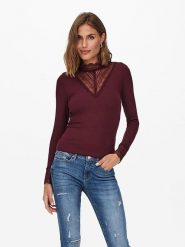 ONLY Bluzka w kolorze bordowym rozmiar: XL. Różowe bluzki damskie Only, xl, bez wzorów, z koronki, bez kołnierzyka, bez ramiączek. Za 88.02 zł.