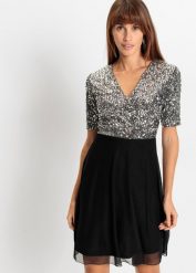 Sukienka mini. Szare sukienki damskie bonprix, bez wzorów, bez kołnierzyka, bez ramiączek, mini. Za 189.99 zł.