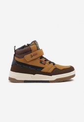 Brązowe Płaskie Botki Sneakersy ze Sznurowaniem i Napisami Izalia. Brązowe botki dziewczęce Born2be, bez wzorów, z materiału, bez ramiączek. Za 119.99 zł.