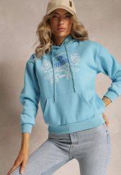Jasnoniebieska Modna Bluza z Nadrukiem i Kapturem Ozdobiona Nadrukiem Arinalu. Niebieskie bluzy z kapturem damskie Renee, l, z polaru. Za 79.99 zł.