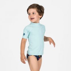 Slipki kąpielowe dla malucha Nabaiji Captain Plouf. Niebieskie kąpielówki męskie NABAIJI, bez wzorów, z elastanu. Za 24.99 zł.
