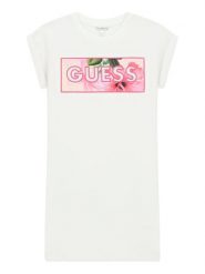 Guess Sukienka codzienna J6GK05 KAE24 Biały Regular Fit. Białe sukienki dziewczęce Guess, z aplikacjami, z bawełny, bez ramiączek. Za 179.99 zł.