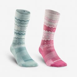 Skarpety turystyczne SH500 Mid. Czerwone skarpetki damskie QUECHUA, bez wzorów, z elastanu. W wyprzedaży za 49.99 zł.