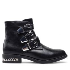 Botki DeeZee. Czarne botki damskie DeeZee, bez obcasa, na płaskiej podeszwie, bez zapięcia. Za 169.99 zł.