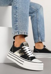 Czarne Trampki na Grubej Podeszwie z Metaliczną Wstawką Telarella. Czarne trampki i tenisówki damskie Born2be, bez wzorów, z jeansu. Za 84.99 zł.