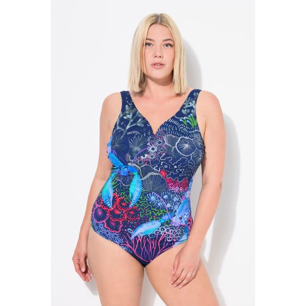 Damski Kostium kąpielowy homary dekolt w serce miękkie miseczki. Niebieskie stroje jednoczęściowe damskie Ulla Popken, l, bez wzorów, plus size. Za 239.99 zł.
