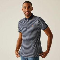 Męska koszulka polo w paski Tiver. Niebieskie koszulki polo męskie Regatta, m, bez wzorów, z bawełny, bez ramiączek. Za 160.50 zł.