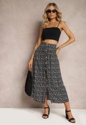 Czarna Spódnica Maxi z Wiskozy w Kwiatowy Wzór o Rozkloszowanym Fasonie Skules. Czarne spódniczki damskie Renee, s, bez wzorów, z jeansu, eleganckie, maxi, koszulowe. Za 29.99 zł.