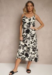 Kremowo-Czarna Sukienka z Wiskozą o Rozkloszowanym Kroju w Kwiaty Thirimi. Brązowe sukienki damskie Renee, na co dzień, l, bez wzorów, z wiskozy, eleganckie, bez kołnierzyka, bez ramiączek, maxi, rozkloszowane. Za 69.99 zł.