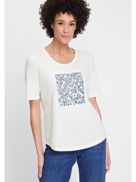 Olsen Koszulka w kolorze kremowym rozmiar: 38. Brązowe bluzki damskie Olsen, bez wzorów, z bawełny, bez kołnierzyka. Za 52.99 zł.