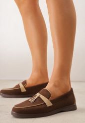 Brązowe Mokasyny VICES z Imitacji Zamszu z Wkładką ze Skóry Naturalnej Dispova. Brązowe mokasyny damskie Renee, z jeansu. Za 89.99 zł.