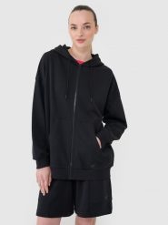 4F Bluza dresowa rozpinana z kapturem damska - czarna S. Czarne bluzy sportowe damskie 4f, s, z bawełny. W wyprzedaży za 89.99 zł.