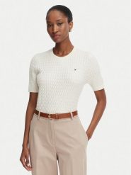 Tommy Hilfiger Sweter Cable Fine WW0WW41787 Kremowy Regular Fit. Białe swetry klasyczne damskie Tommy Hilfiger, xs, z bawełny, bez kołnierzyka. Za 489.99 zł.