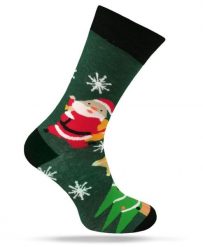 Świąteczne Skarpetki - Alties - Mikołaj, Zielone Tło, Płatki Śniegu. Zielone skarpetki męskie Alties, bez wzorów, z bawełny. Za 19.90 zł.