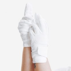 Rękawiczki jeździeckie dla dorosłych białe. Białe rękawiczki dziecięce FOUGANZA, z elastanu, bez ramiączek. Za 99.99 zł.
