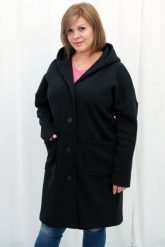 Płaszcz prosty z kapturem zapinany na guziki LATOSZKA czarny. Czarne płaszcze damskie KARKO, na jesień, plus size, bez wzorów, z bawełny, sportowe, plus size. Za 148.50 zł.