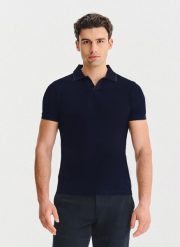 PAKO LORENTE - T-shirt polo granatowy. Niebieskie koszulki polo męskie Pako Lorente, na jesień, l, bez wzorów, z bawełny, bez ramiączek. Za 139.99 zł.
