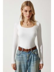 Happiness Istanbul Koszulka w kolorze białym rozmiar: 40. Białe bluzki damskie Happiness Istanbul, bez wzorów, bez kołnierzyka, bez ramiączek. Za 56.99 zł.