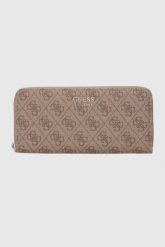 GUESS Beżowy duży portfel damski Brenton. Brązowe portfele damskie Guess, z aplikacjami, ze skóry ekologicznej. W wyprzedaży za 208.99 zł.