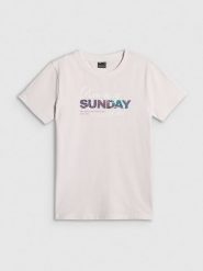 4F T-shirt regular z nadrukiem damski - biały XS. Białe t-shirty damskie 4f, xs, bez wzorów, z bawełny, bez kołnierzyka. Za 59.99 zł.